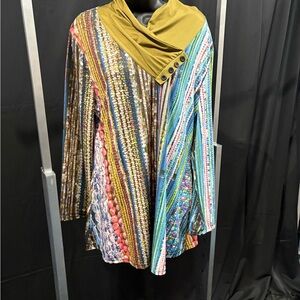 Multicolor Striped Cowl Neck Top